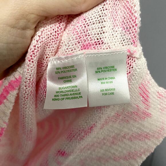 Lilly Pulitzer Edie Tropical Pin Zebron Pink V-neck Lightweight Preppy Sweater S - Picture 2 of 7